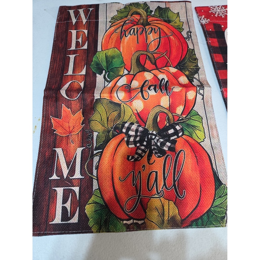 NEW Set of 3 Double Sided Burlap Garden Flags 12x18 Fall Christmas Dog Snowman